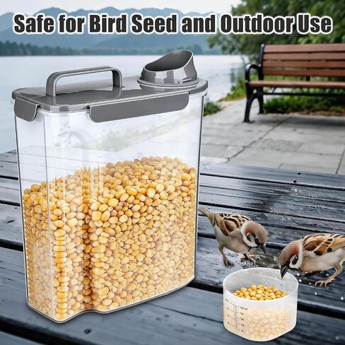 TIOVERY Dog Food Storage Container, 10 Lbs Airtight Pet Food Containers, Cat Food Container Dispenser Bin with Pouring Spout, Portable Handle & Measuring Cup for Dog Treats, Cat Kibble, Bird Feed Grey in Saudi Arabia
