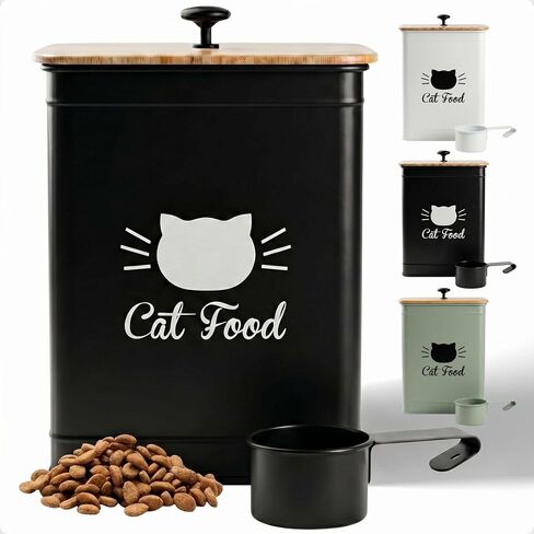 Metal Cat Food Container with Scoop 5-7 lb (25 Cup), w/ Airtight Bamboo Lid in Saudi Arabia