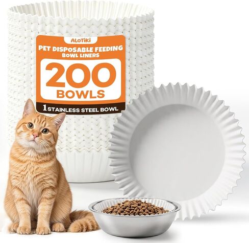 Alotiki 200 Pcs Disposable Cat Food Bowls Liner & 1 Stainless Steel Bowl in Kuwait