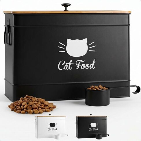 Metal Cat Food Container with Scoop, 15lb (50 Cup) w/ Airtight Bamboo Lid in Saudi Arabia