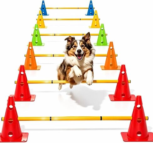 Dog Agility Training Hurdle Cone Set, Adjustable Dog Agility Equipment Obstacle Course Backyard Equipment for Pet Exercise 6 Set in Kuwait
