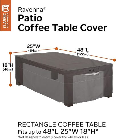 Classic Accessories Ravenna Water-Resistant 58 Inch Patio Sofa/Loveseat Cover, Patio Furniture Covers & Ravenna Water-Resistant 48 Inch Rectangular Patio Coffee Table Cover, Outdoor Table Cover in Kuwait
