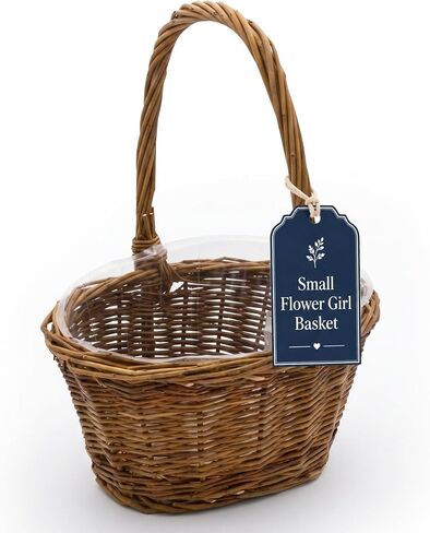 سلة هدايا مضفرة منسوجة من الصفصاف من Royal Imports لعيد الفصح، وحفلات استقبال المولود الجديد، وحفلات الزفاف - بيضاوية صغيرة مع مقبض قابل للطي وإدراج بلاستيكي in Kuwait