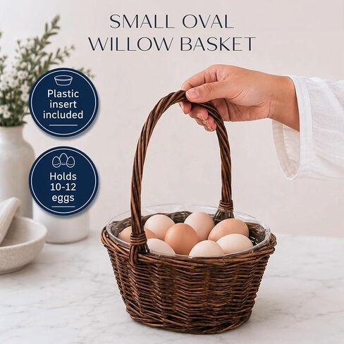 سلة هدايا مضفرة منسوجة من الصفصاف من Royal Imports لعيد الفصح، وحفلات استقبال المولود الجديد، وحفلات الزفاف - بيضاوية صغيرة مع مقبض قابل للطي وإدراج بلاستيكي in Kuwait