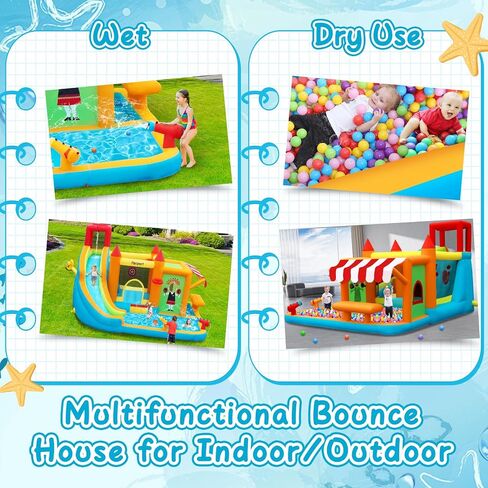 FBSPORT Inflatable Bounce House Water Slide, Bounce House for Kids with Toy Market Stand Splash Pool Bouncer Climbing Wall Water Gun Ball Dart, Bouncy Castle W/620W Blower for Outdoor Indoor, Red in Kuwait
