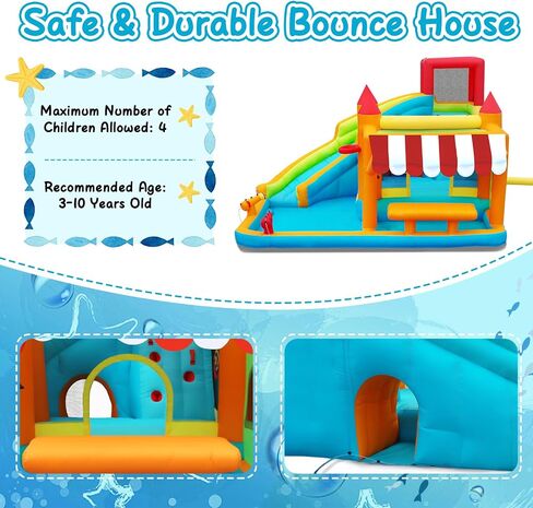 FBSPORT Inflatable Bounce House Water Slide, Bounce House for Kids with Toy Market Stand Splash Pool Bouncer Climbing Wall Water Gun Ball Dart, Bouncy Castle W/620W Blower for Outdoor Indoor, Red in Kuwait