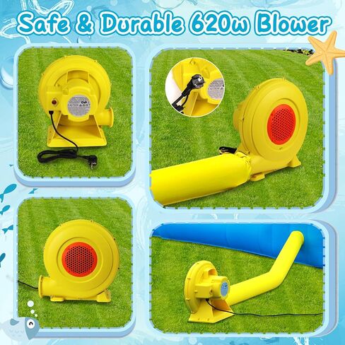 FBSPORT Inflatable Bounce House Water Slide, Bounce House for Kids with Toy Market Stand Splash Pool Bouncer Climbing Wall Water Gun Ball Dart, Bouncy Castle W/620W Blower for Outdoor Indoor, Red in Kuwait