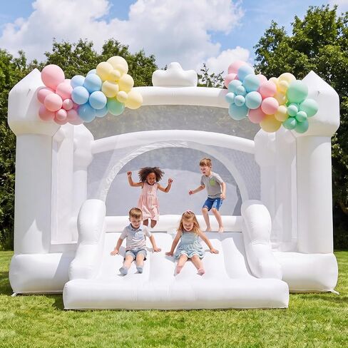 Large White Bounce House 15'×12' with Blower Slide Basketball in Saudi Arabia