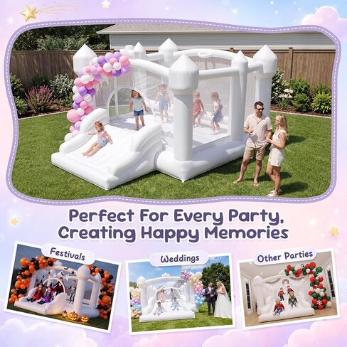 Large White Bounce House 15'×12' with Blower Slide Basketball in Saudi Arabia