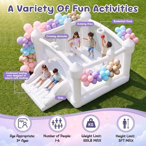 Large White Bounce House 15'×12' with Blower Slide Basketball in Saudi Arabia
