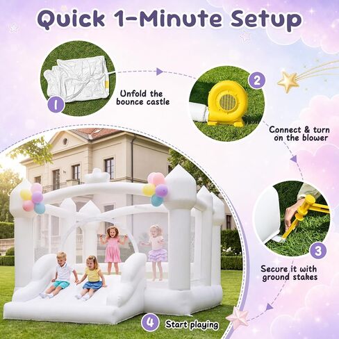 Large White Bounce House 15'×12' with Blower Slide Basketball in Saudi Arabia