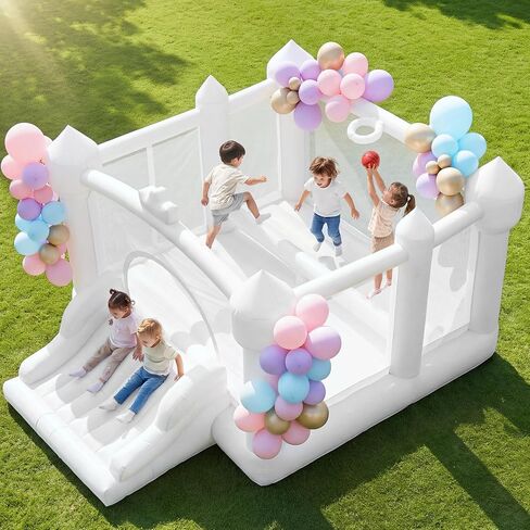 Large White Bounce House 15'×12' with Blower Slide Basketball in Saudi Arabia