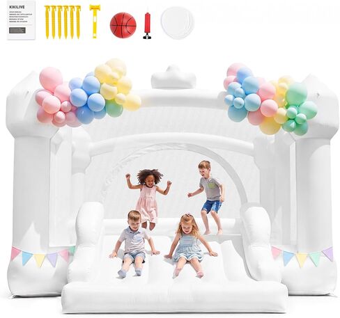 Large White Bounce House 15'×12' with Blower Slide Basketball in Saudi Arabia