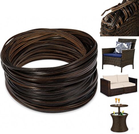 Wicker Repair Supplies, Synthetic Embossing Rattan Fix Material Vinyl Plastic Waterproof Flat Ribbon for Garden Patio Furniture and Rattan Chair Sofa Basket Replacement-1/2 Pounds 120Ft Gradiant Coffe in Saudi Arabia