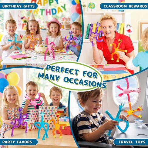 UrChoice 4 Pack Giraffe Pop Tubes Suction Cup Toys, Stretchy Bendable Fidget Travel Toys, Party Favors Fine Motor Skills & Stress Relief Gifts for Kids Ages 3+ in Kuwait