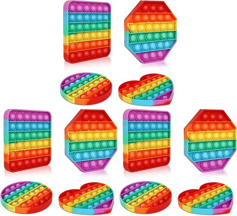 Multipurpose 4 Pack Rainbow Pop it Fidget Toy, Bubble Sensory Toy for Kids and Adults, Stress Reliever, 4 Shapes Poppers-Heart, Circle, Octagon, Square Pressure Relieving in Kuwait