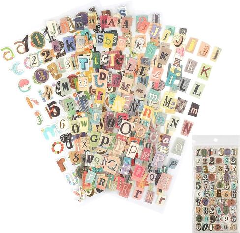 347PCS Vintage Stickers, 6 Sheet Scrapbook Stickers Graffiti, Cute Vintage Letters Numbers Self Adhesive Decals Scrapbooking Supplies for Diary DIY Art Album Paper Crafts (347PCS) in Saudi Arabia