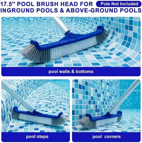 POOLAZA Pool Brush, 17.5" Pool Brushes for Cleaning Pool Walls, Premium Nylon Bristles Pool Brush Head with EZ Clip, Curved Ends High-Efficiency Pool Scrub Brush in Saudi Arabia