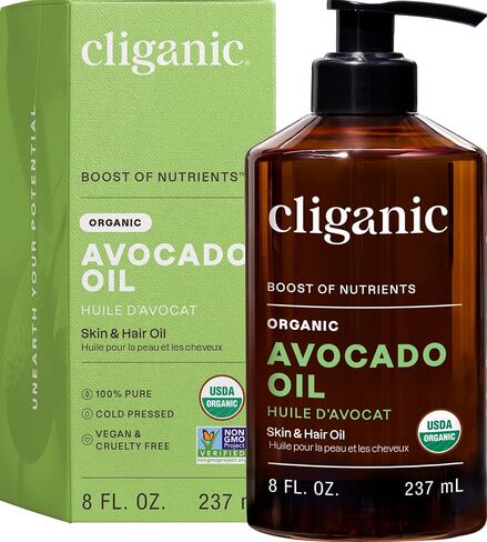 Cliganic Organic Avocado Oil, 100% Pure (8oz) - for Skin & Hair, Nourishing Carrier Oil for Face & Body in Kuwait