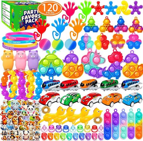 SUNNERLY 120 PCS Party Favors for Kids 4-8 8-12 Fidget Toys Bulk Treasure Box Toys for Classroom Birthday Holiday Gifts Goodie Bag Stuffers Pinata Fillers Sensory Toy for Boys Girls in Kuwait