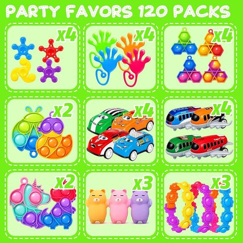 SUNNERLY 120 PCS Party Favors for Kids 4-8 8-12 Fidget Toys Bulk Treasure Box Toys for Classroom Birthday Holiday Gifts Goodie Bag Stuffers Pinata Fillers Sensory Toy for Boys Girls in Kuwait