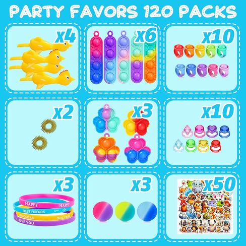 SUNNERLY 120 PCS Party Favors for Kids 4-8 8-12 Fidget Toys Bulk Treasure Box Toys for Classroom Birthday Holiday Gifts Goodie Bag Stuffers Pinata Fillers Sensory Toy for Boys Girls in Kuwait