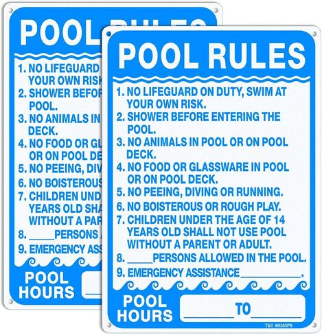 T&R Pool Rules Sign, Pool Sign - 2 Pack - 14"x10" .040 Rust Free Heavy Aluminum, Reflective, Waterproof, Weatherproof and Fade Resistant, 4 pre-drilled holes, Easy to Mount in Kuwait