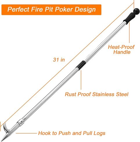 Fire Poker for Fire Pit, 46 Inch Extra Long Portable Campfire Poker for Fireplace, Camping, Wood Stove, Outdoor and Indoor Use, Rust Resistant Stainless Steel Silver Finish in Kuwait