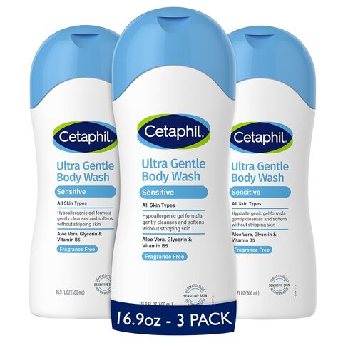Cetaphil Ultra Gentle Refreshing Body Wash, For Dry to Normal, Sensitive Skin, 16.9oz Pack of 3, Aloe Vera, Calendula, Vitamin B5, Hypoallergenic, Paraben Free, Fragrance Free, Dermatologist Tested in Kuwait