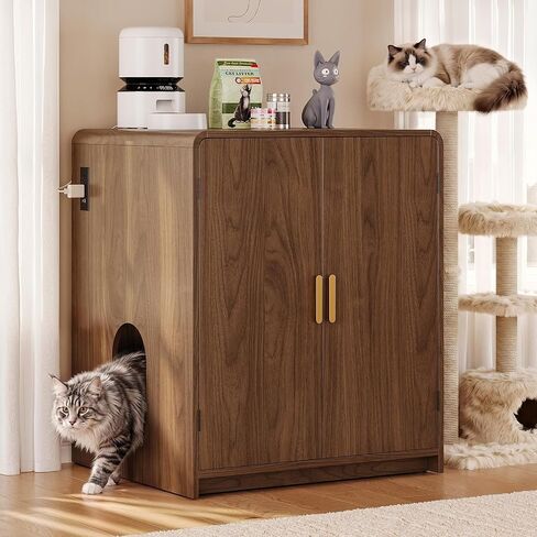 ONBRILL 35" Cat Litter Box Enclosure for Self Cleaning Litter Box, Walnut in Saudi Arabia