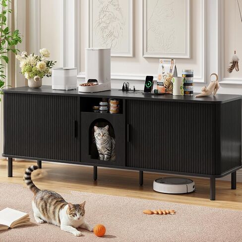 ONBRILL 65 Inches Cat Litter Box Enclosure for 2 Cats, Walnut in Saudi Arabia