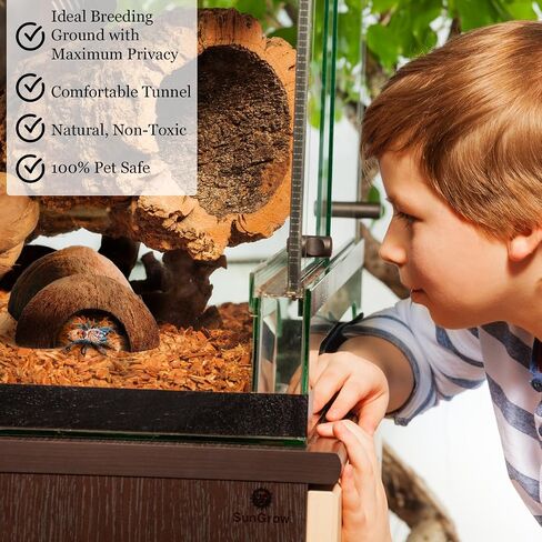 SunGrow Hermit Crab Coconut Cave, Spacious Hide Interior Habitat Comfort Zone, Ascension Coco Shelter Tank Decor Utility, Aquarium Terrarium Accessory Reptile Compatible Enclosure Feature Design in Kuwait