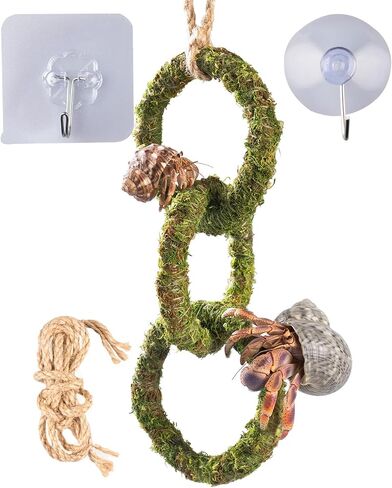 Hermit Crab Climbing Toy, Hanging Moss Climbing Rings for Hermit Crab Tank Accessories, 11 in Crabitat Decor with Rope, Textured Hermit Crab Climbing Accessory for Small Hermit Crabs in Saudi Arabia