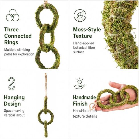 Hermit Crab Climbing Toy, Hanging Moss Climbing Rings for Hermit Crab Tank Accessories, 11 in Crabitat Decor with Rope, Textured Hermit Crab Climbing Accessory for Small Hermit Crabs in Saudi Arabia