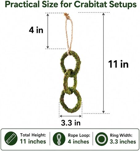 Hermit Crab Climbing Toy, Hanging Moss Climbing Rings for Hermit Crab Tank Accessories, 11 in Crabitat Decor with Rope, Textured Hermit Crab Climbing Accessory for Small Hermit Crabs in Saudi Arabia