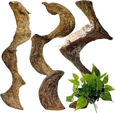 BNOSDM 2PCS Natural Reptile Climbing Branches Decor,1.8-2.2" Thick Natural Snake Climbing Forest Wood with Plant Leaf Decor,Lizard Forest Branch,Geckos Tank Tree Trunk Accessories for Bearded Dragons in Saudi Arabia