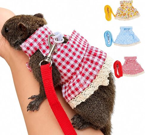 Guinea Pig Harness and Leash Set, Cute Floral Small Animal Dress Vest for Ferrets, Chinchillas and Similar Pets, Adjustable Walking Outfit with 4FT Leash,Floral, M,1530-6 in Kuwait