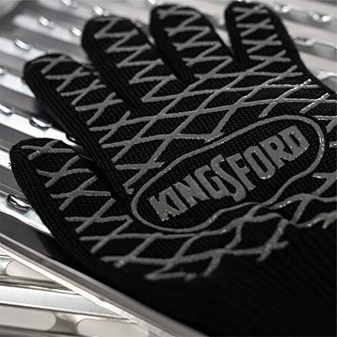 Kingsford Extreme Heat BBQ Grill Gloves, 2 Count | Heat Resistant Barbecue Gloves | The Ultimate Heat Barrier Silicone Grilling Gloves with Anti-Slip Safe Grip, Black, 1 Size Fits All in Saudi Arabia