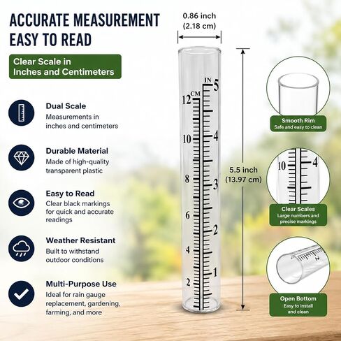 5" Rain Gauge Replacement Tube Glass for Outdoor Garden Yard Home, Best Rated 2 Pcs in Kuwait