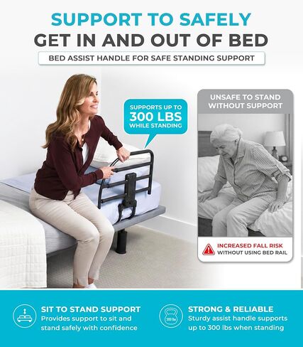 Able Life Click-N-Go Extendable Bed Rail, Removable Bed Handle for Elderly, Safe and Easy to Use Adjustable Assist Rail for Seniors, Prevents Falls, Fits Most King, Queen, Full, and Twin Beds in Kuwait