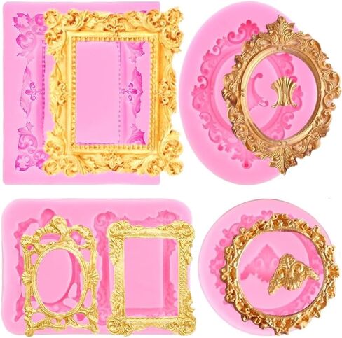 4PCS Baroque Frame Mold,Picture Photo Frames Mirror Silicone Fondant Molds for Cake Decorating Cupcake Topper Chocolate, Candy Sugarcraft Dessert Decor in Saudi Arabia