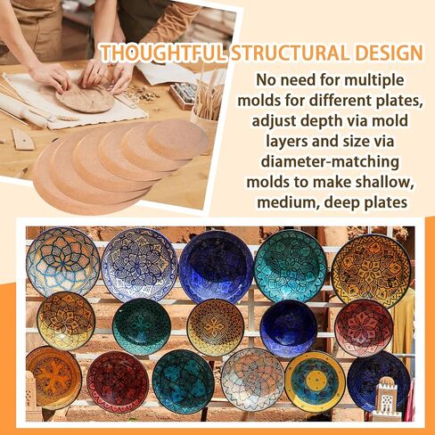 LEOLIO 6 Pcs Ceramic Mold for Clay, Wooden Pottery Clay Molds for Pottery, Elegant Ceramic Plate for Slump Tools and Handbuilding Craft (Round, 5.0‘’-11.0") in Saudi Arabia