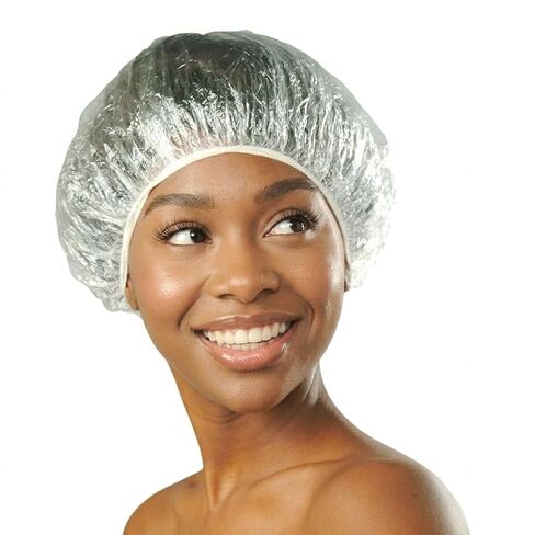 Donna Disposable Plastic Caps - 15PCS Transparent Shower Cap Elastic Band Waterproof Plastic for Women or Men Bathing Showering All Hair Textures in Kuwait