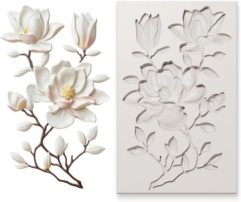 GLOBLELAND 3D Flowers Silicone Mold for Polymer Clay Soap 7.6x4.7inch White Magnolias Florals Mould for DIY Craft Projects Furniture Dresser Decor in Kuwait
