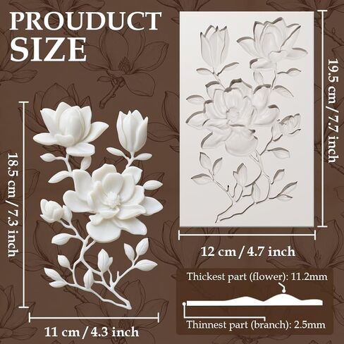 GLOBLELAND 3D Flowers Silicone Mold for Polymer Clay Soap 7.6x4.7inch White Magnolias Florals Mould for DIY Craft Projects Furniture Dresser Decor in Kuwait