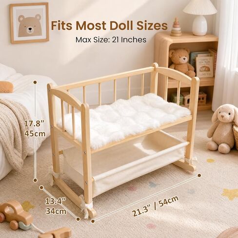 Woodtoe 2-in-1 Wooden Baby Doll Crib with Storage Basket, Fits to 20" Dolls in Saudi Arabia