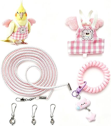 Dual-Use Bird Harness & Bungee Leash Set w/Wings, 3 Rings, Blue, Size L in Kuwait