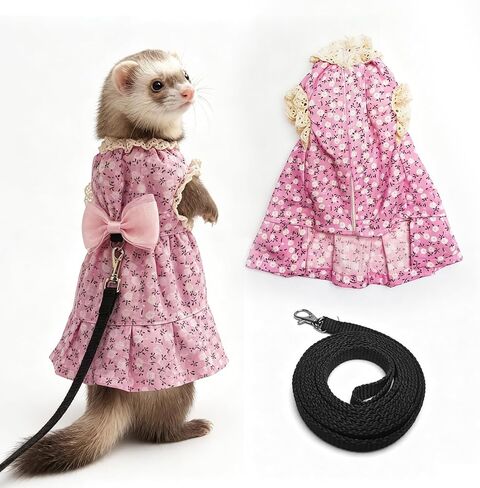 Ferret Chest Strap and Leash Set. Ferret Leash for Small Pets. Cute Bow and Dress Decoration Chest Strap Suitable for Outdoor Walks with Rabbits Guinea Pigs Rabbits Hamsters Dogs and Kittens.（Pink） in Kuwait