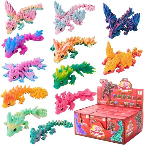JOYIN 12 Pcs 3D Printed Dragon Blind Box Series, Mystery Box Party Favors for Kids 8-12, Mini Articulated Fidget Animals, Bulk Sensory Toys for Goodie Bags, Classroom Prizes & Birthday Gifts in Kuwait