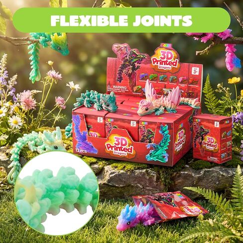 JOYIN 12 Pcs 3D Printed Dragon Blind Box Series, Mystery Box Party Favors for Kids 8-12, Mini Articulated Fidget Animals, Bulk Sensory Toys for Goodie Bags, Classroom Prizes & Birthday Gifts in Kuwait